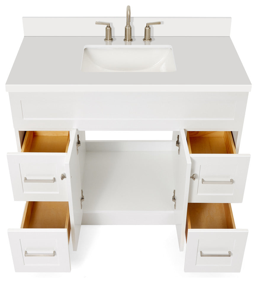 Ariel Hamlet 43" Rectangle Sink Bath Vanity, 1.5" White Quartz