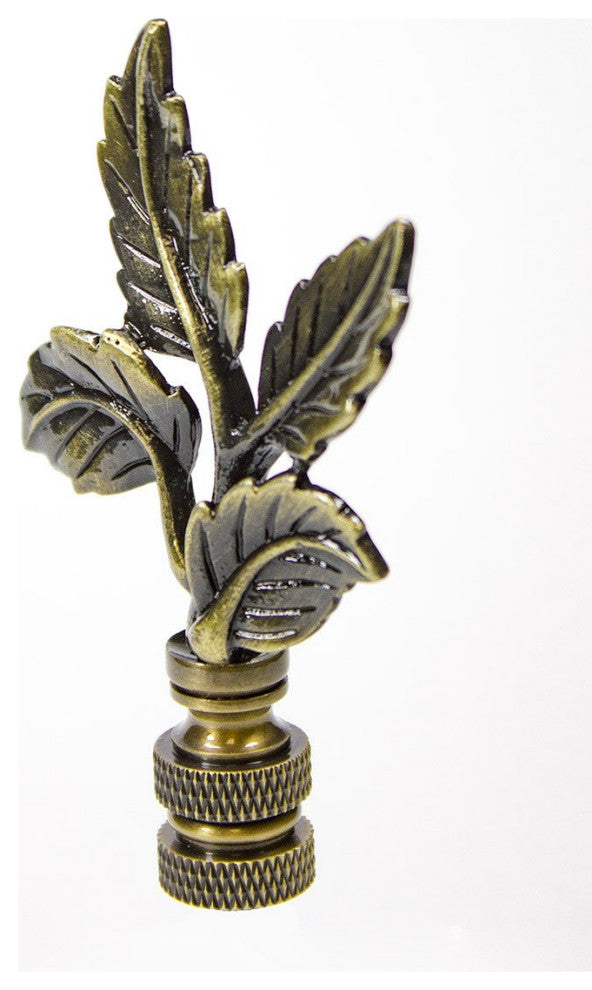Leaves Lamp Finial Antique Brass Metal 3"h