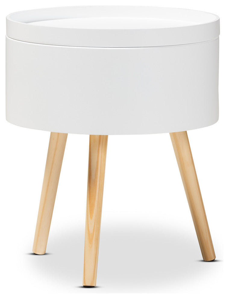 Leah Mid-Century Modern Wood Nightstand With Removable Top, White