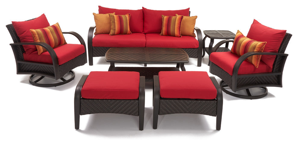 Barcelo 7 Piece Aluminum Outdoor Patio Motion Club Deep Seating Set, Red