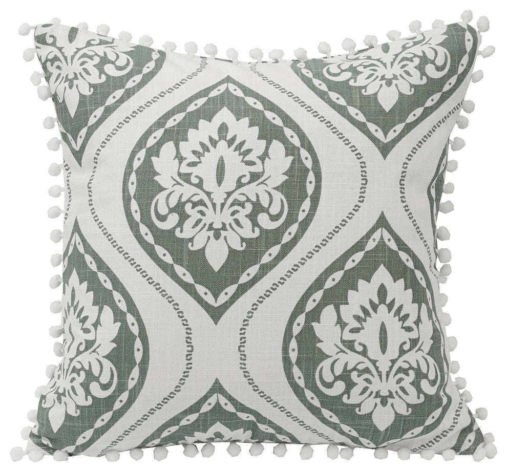 Belmont Graphic Printed Pom Trimmed Throw Pillow, 18"x18", 1 Piece