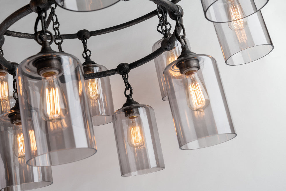 Gotham, 12 Light Pendant, Aged Silver Finish, Smoked Glass