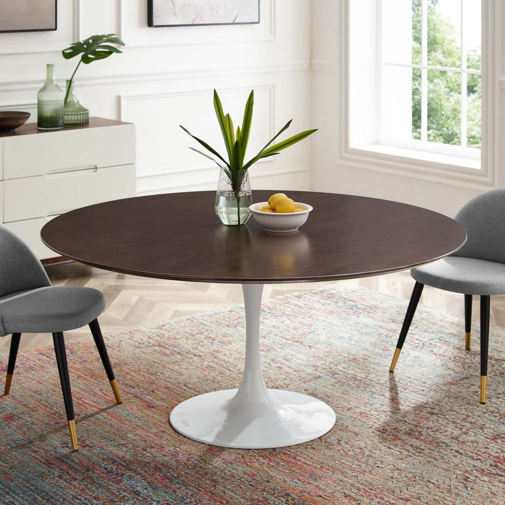 60" Dining Table, Round, White Walnut, Metal, Modern, Bistro Hospitality
