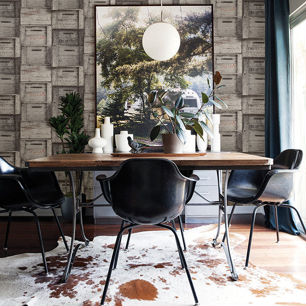Wooden Crate Wallpaper, Gray, Bolt