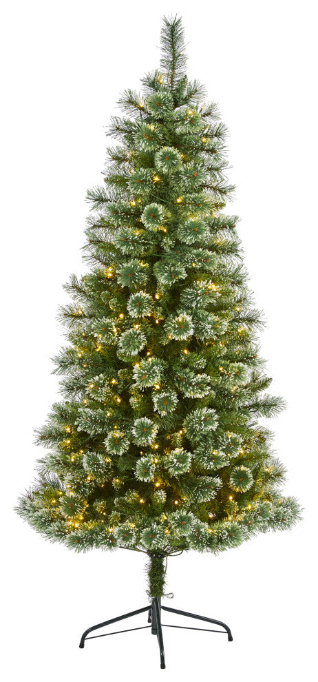 6' Wisconsin Slim Snow Tip Pine Faux Christmas Tree With 300 Clear LED Lights
