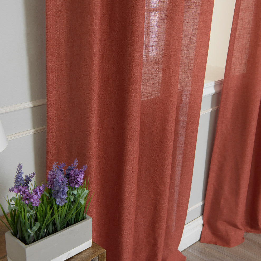 Faux Linen Blend Curtain Panel, Set of 2, Terrared, 52"w X 96"l