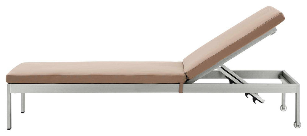 Lounge Chair Chaise, Aluminum, Metal, Silver Brown, Modern, Outdoor Patio Cafe