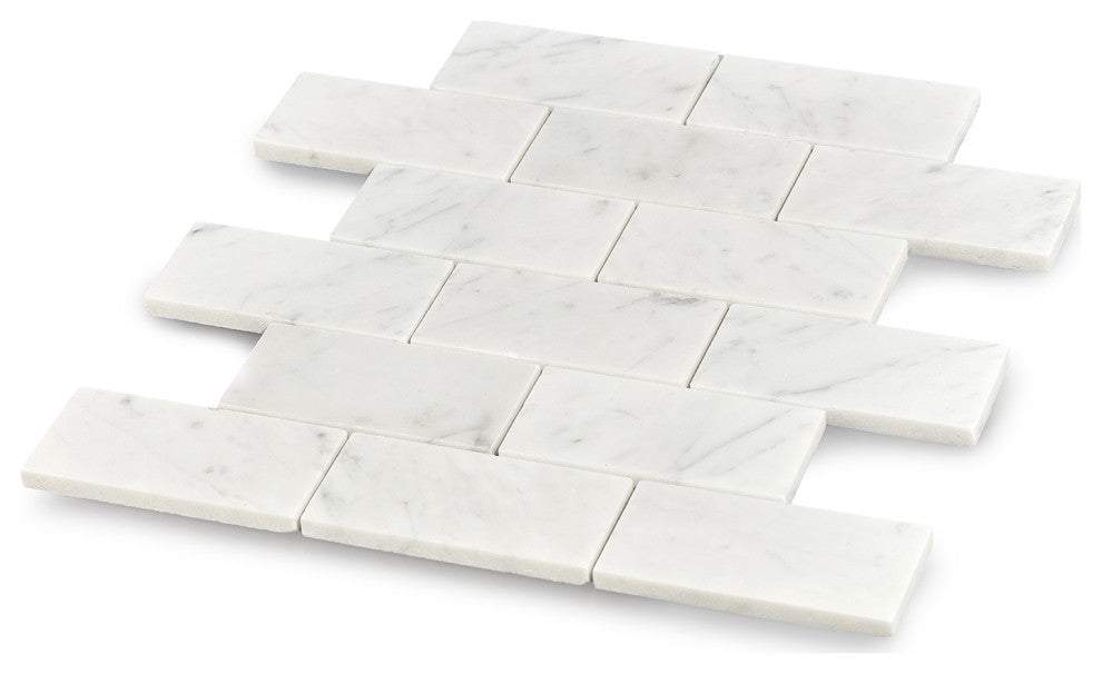 Burgos White Marble Mosaic Floor and Wall Tile, Box of 11