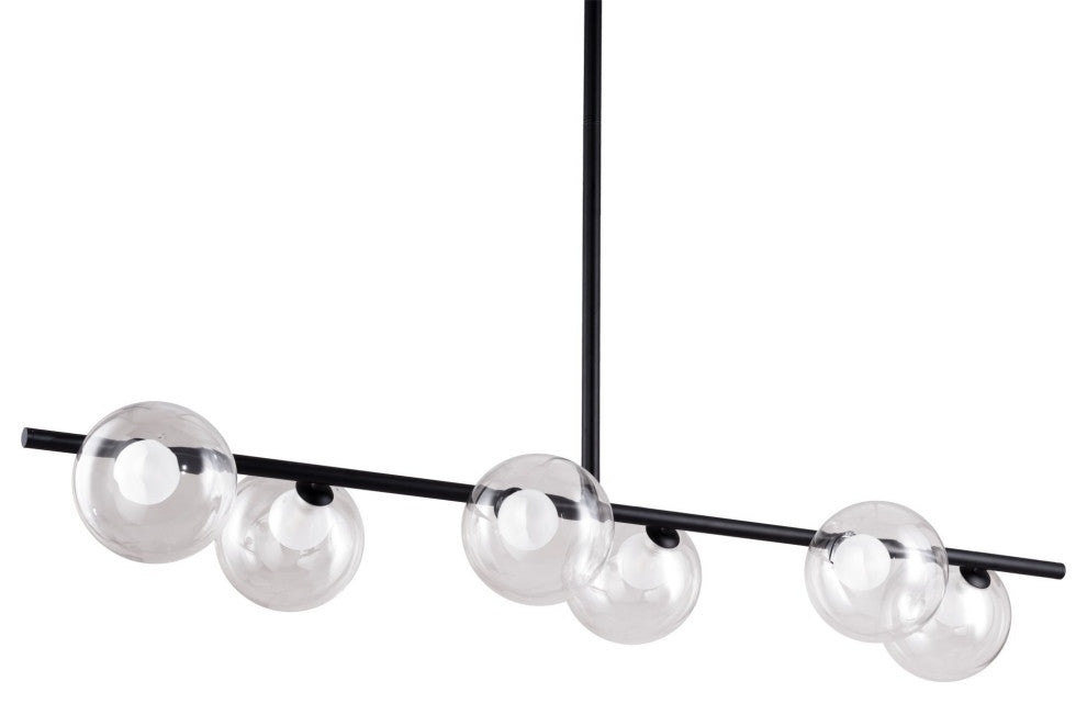 Pendant Ceiling Light Fixture, Glass, Steel Metal, Black, Clear, Lounge Cafe