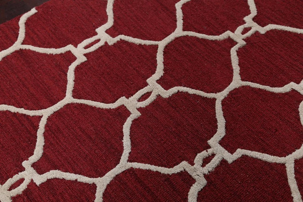 Hand-Tufted Agra Indian Oushak Oriental Wool Area Rug, Trellis, Runner 8'