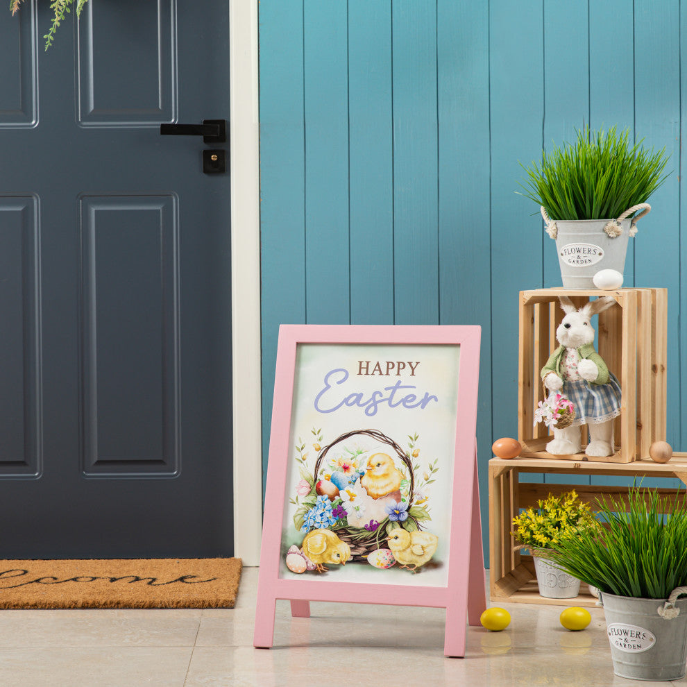 24"H Easter Wooden Chicks Easel Porch Sign