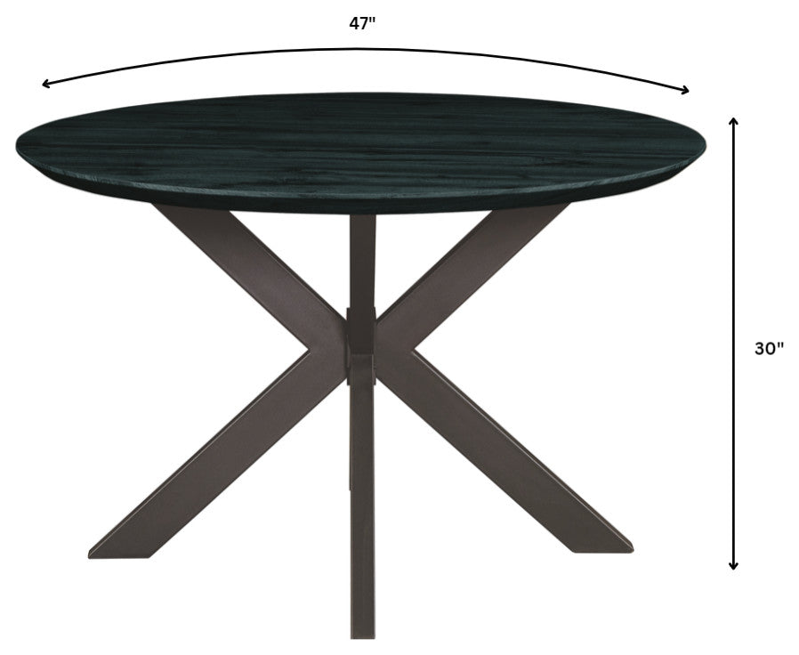 Ravenna 47" Round Dining Table MDF Tabletop in Geometric Metal Base, Ebony