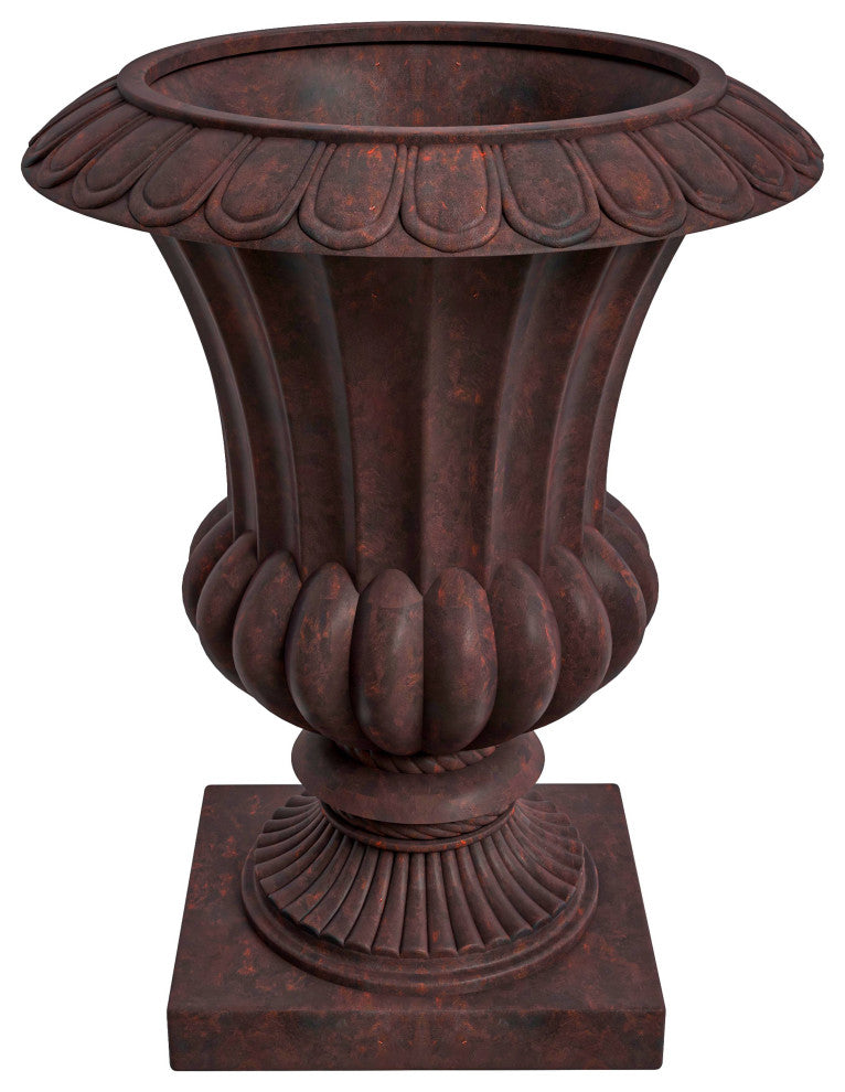 Lotus Urn Planter, Fiberglass and Clay With Drainage Holes, Brown