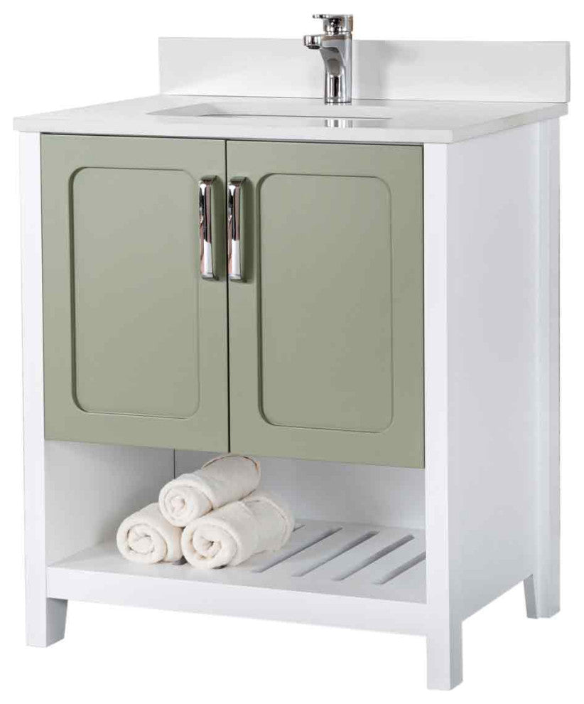 Florin Collection 30" Bathroom Vanity With Sink, Mirror, Countertop, Green