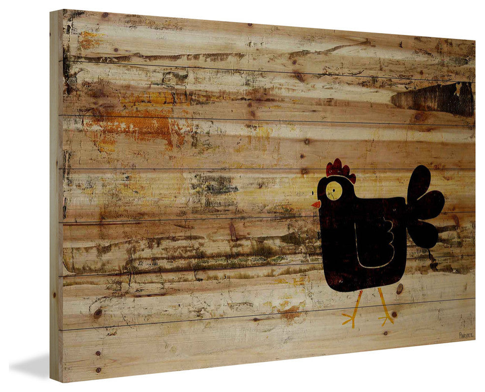 "Chicken Eye" Painting Print on Natural Pine Wood, 36"x24"