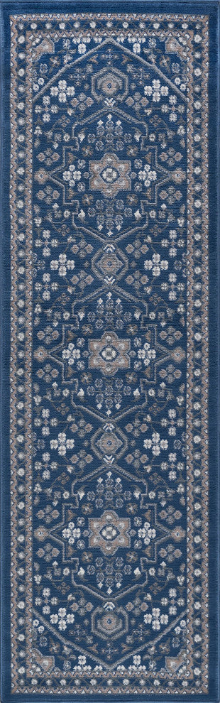 Logan Traditional Oriental Area Rug, Navy, 2'x10' Runner