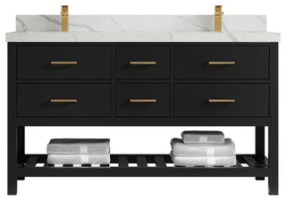 Parker 60" Double Sink Bath Vanity, Black 2" Calacatta Laza