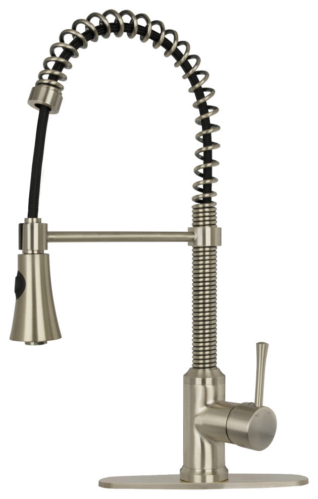 Copper Pre-Rinse Spring Kitchen Faucet with Pull Down Sprayer, Brushed Nickel