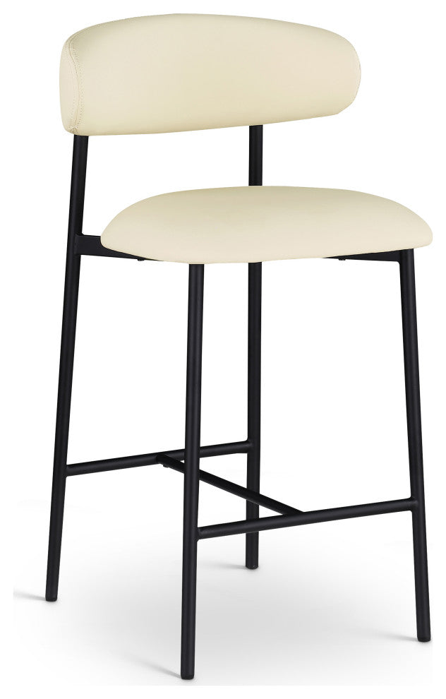 Lupita Upholstered Counter Stool, Cream, Vegan Leather, Matte Black, Set of 2
