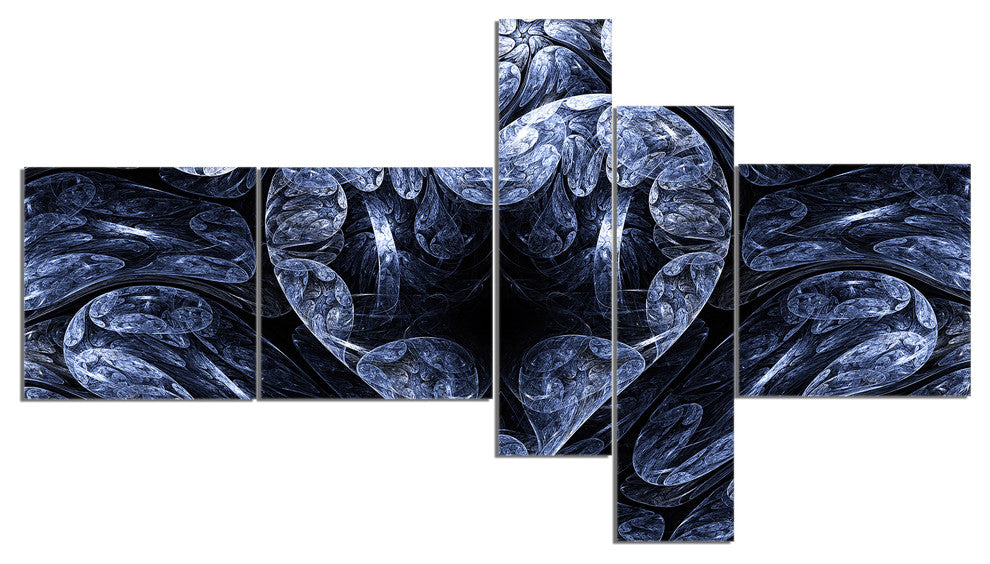 Cold Mystical Fractal Heart, Abstract Canvas Art Print, 60"x32", 5 panels