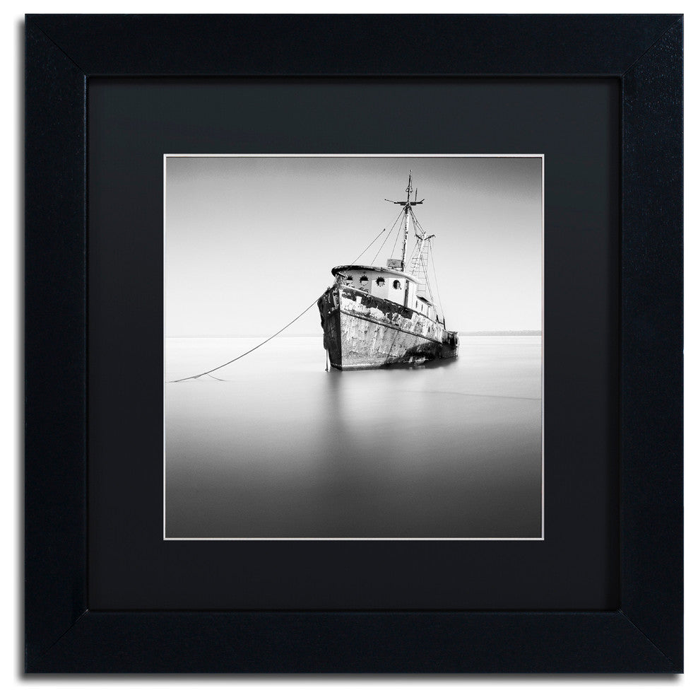 "Barco Hundido" Matted Framed Canvas Art by Moises Levy