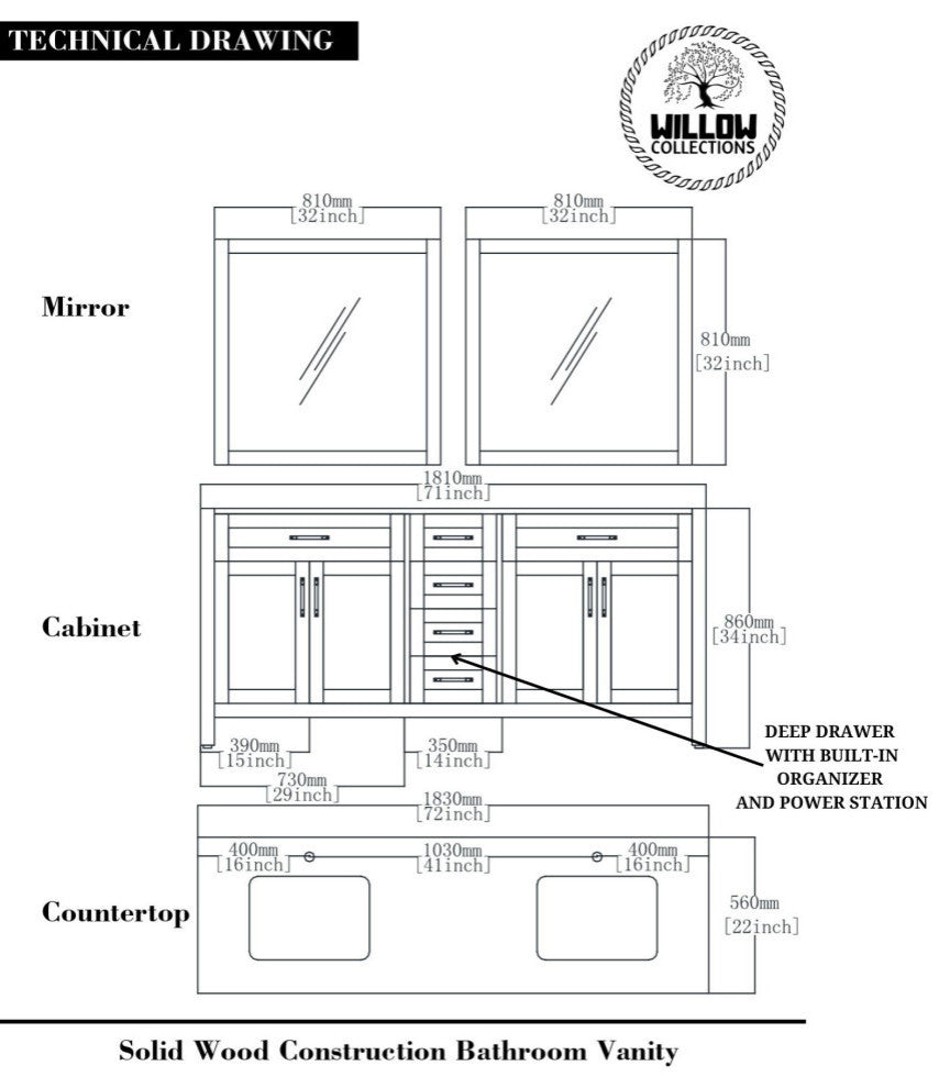 Cambridge 72 Double Sink Bath Vanity in White 2" Carrara Quartz