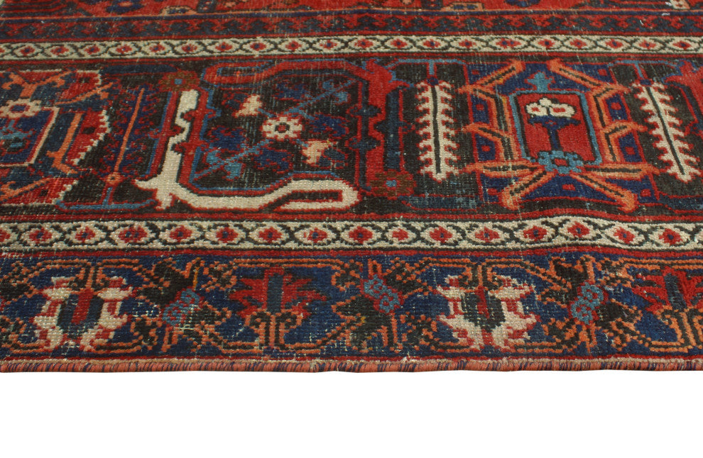 Fine Vintage Distressed Ulvelaik Red/Navy Rug, 10'7 x 14'1