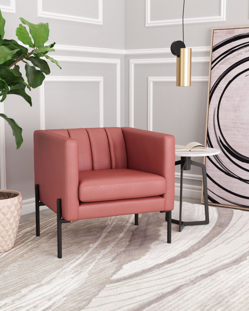 Accent Chair, Faux Vinyl Leather, Steel, Rust, Black, Mid Century Hospitality
