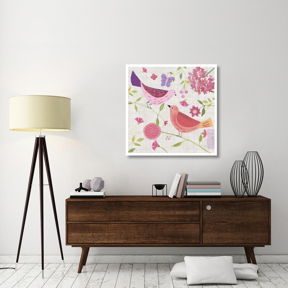 "Damask Floral and Bird IV" Digital Paper Print by Farida Zaman, 38"x38"
