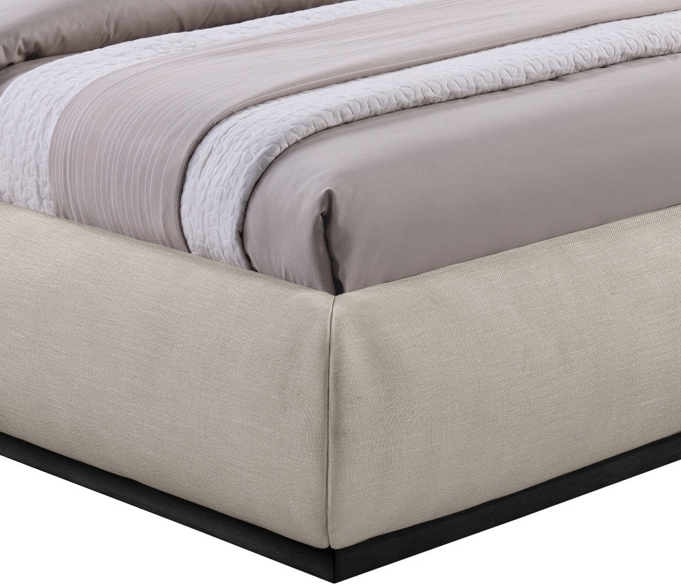 Vaughn Bed, Beige, Full, Chenille Fabric, Black Finish