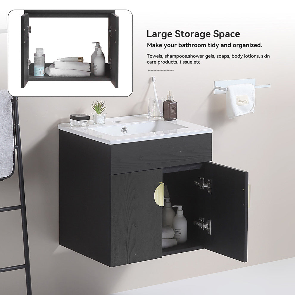 20 Inches Plywood Wall-Mounted Bath Vanity Set, Ceramic Sink