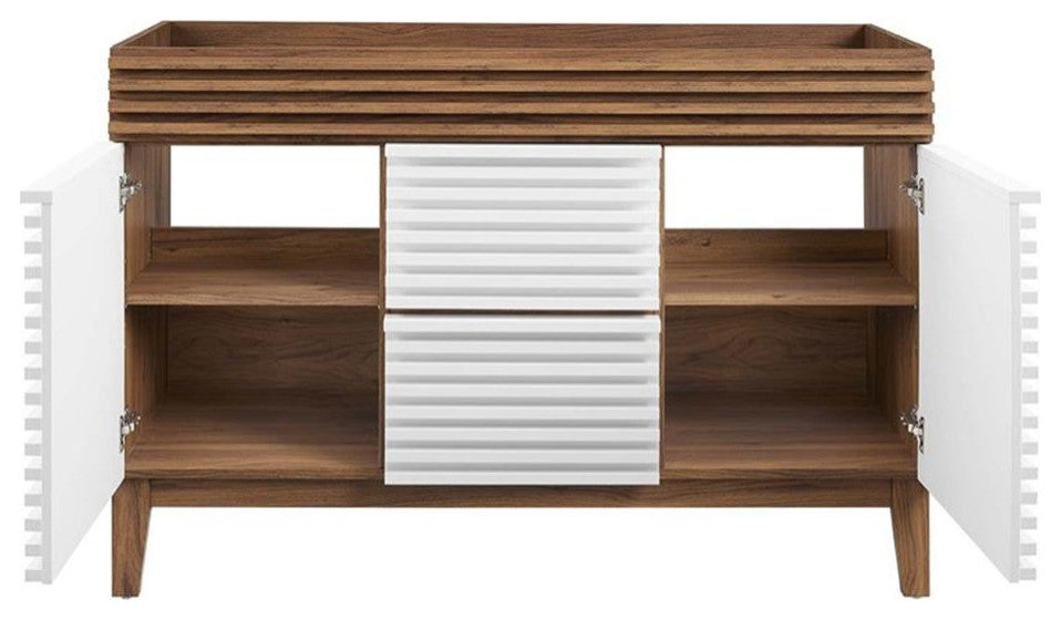 Modway Render 47" MDF and Particleboard Bathroom Vanity Cabinet in White/Walnut