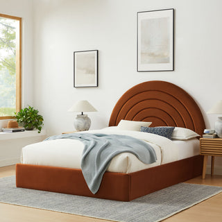 Solana Arched Performance Velvet Full Platform Bed, Rust