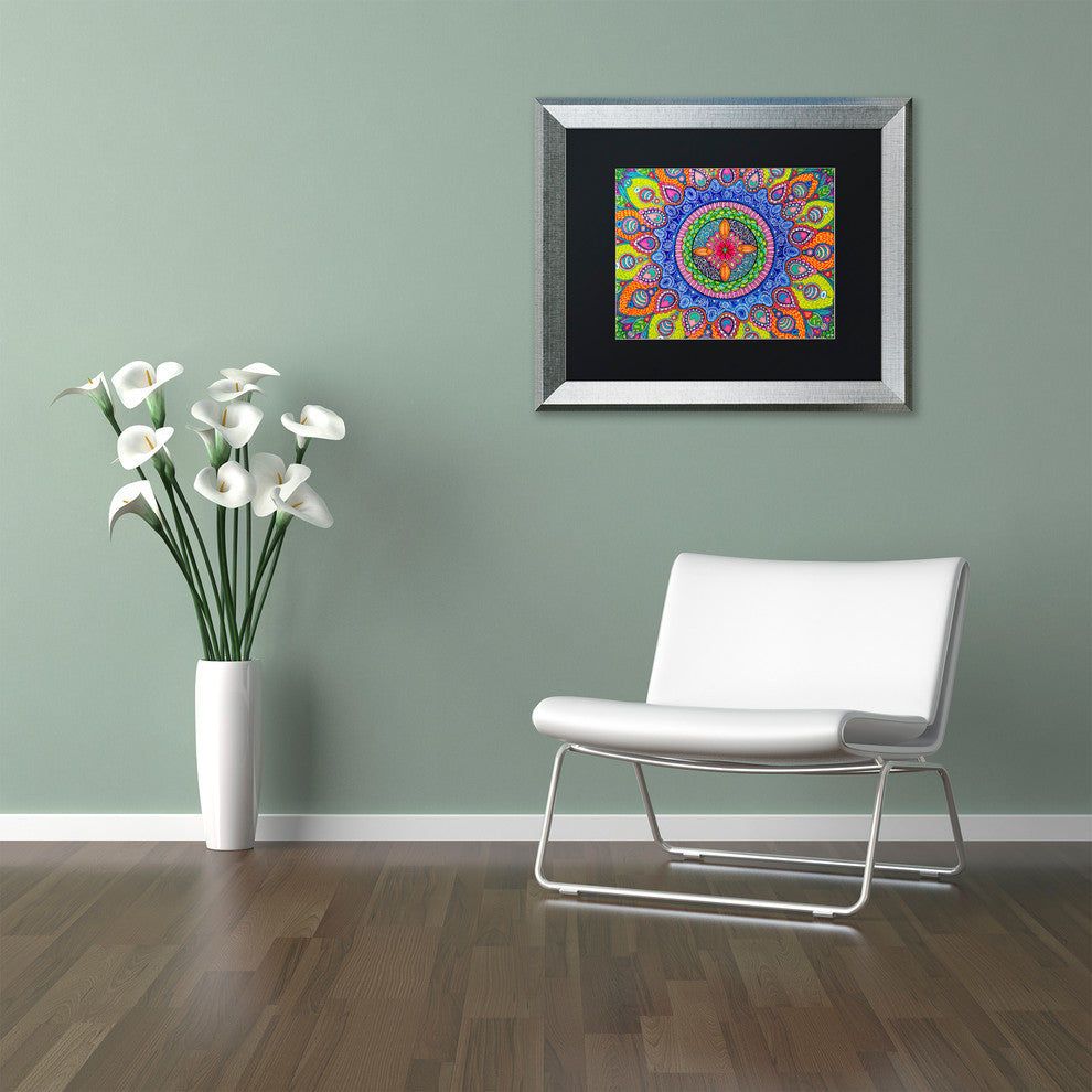 Hello Angel ''Mardi Gras Mandala'' Art, Silver Frame, Black Mat, 14x11