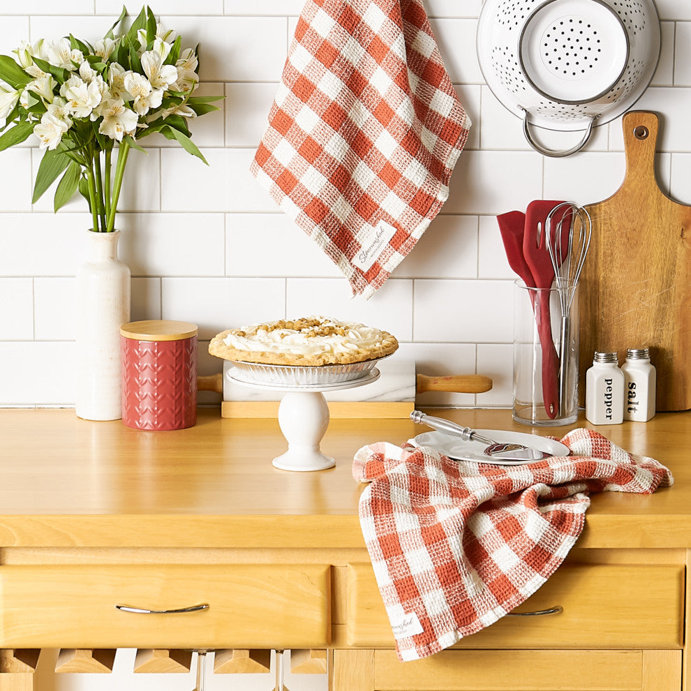 Ginger Checker Washed Waffle Dishtowel (Set of 2)