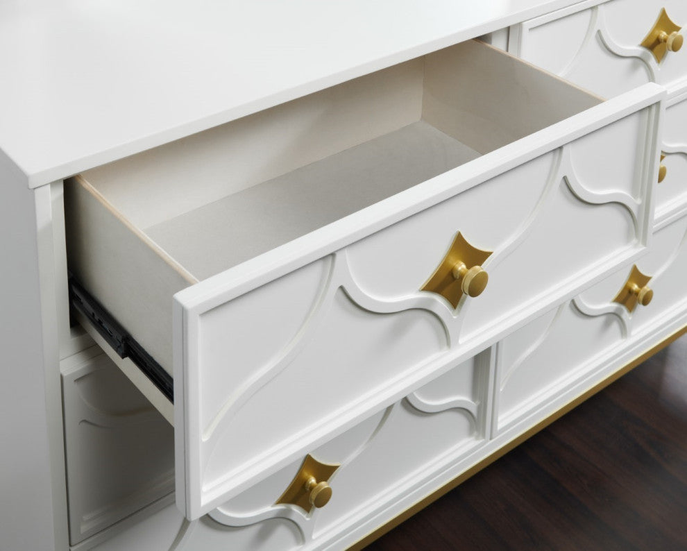 Emma 6-Drawer Dresser, White and Gold