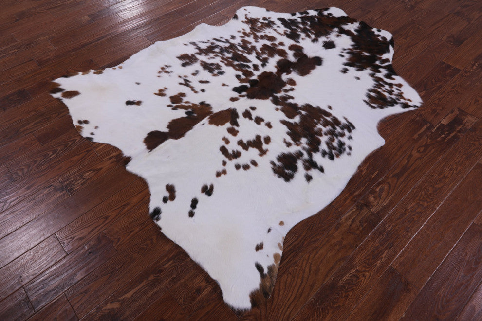 Brown and White Natural Cowhide Rug 6' 6" X 5' 10" C2383