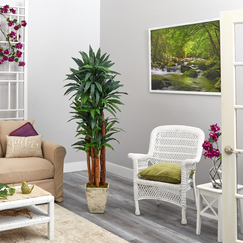 69" Dracaena Artificial Tree, Country White Planter