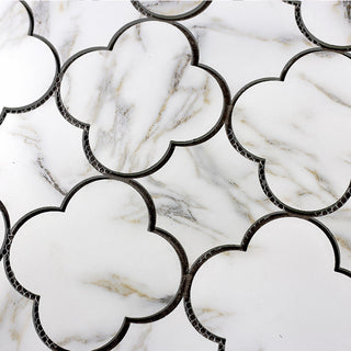 Nature 6 in x 6 in Glass Big Bang Waterjet Mosaic in Calacatta White Gold