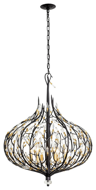 Bask 6-Lt Crystal Pendant - Matte Black/French Gold