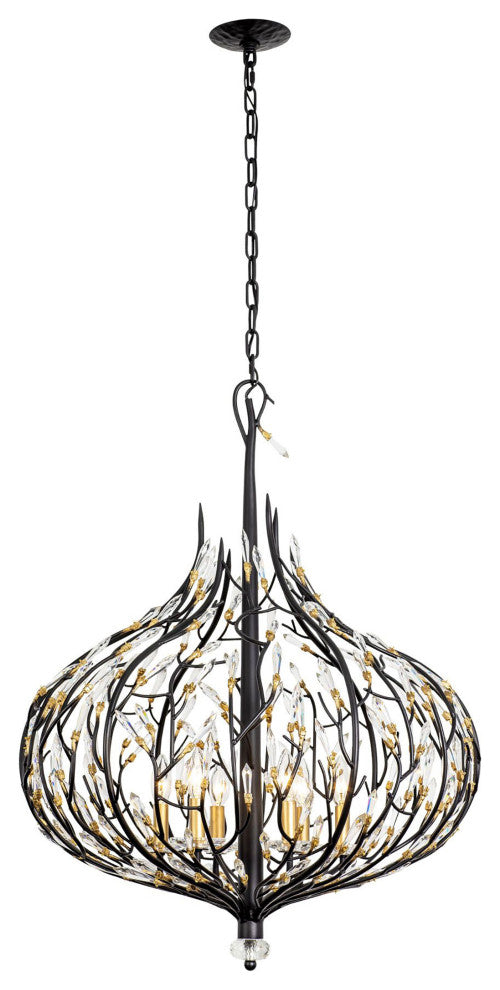 Bask 6-Lt Crystal Pendant - Matte Black/French Gold