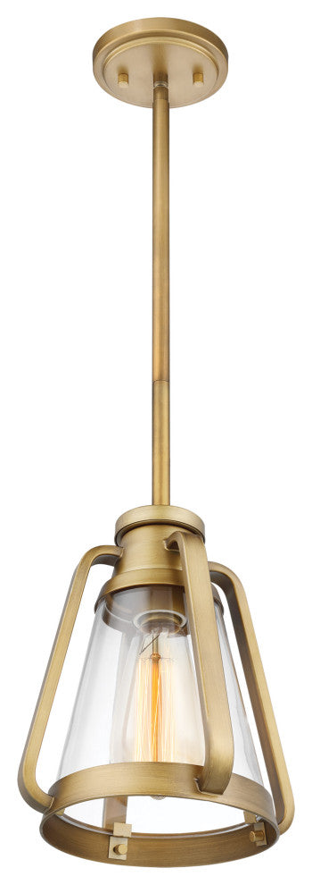 Everett 1-Light 7-Inch Mini Pendant, Natural Brass With Clear Glass
