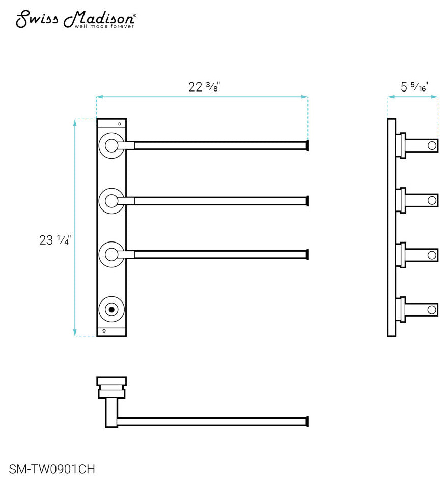 Claire 3-Bar Electric Towel Warmer, Chrome