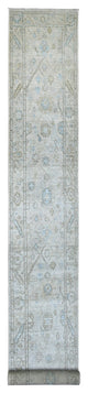 Hand Knotted Angora Oushak Afghan Runner, Serrated Leaf Border Rug, 2'6"x19'9"