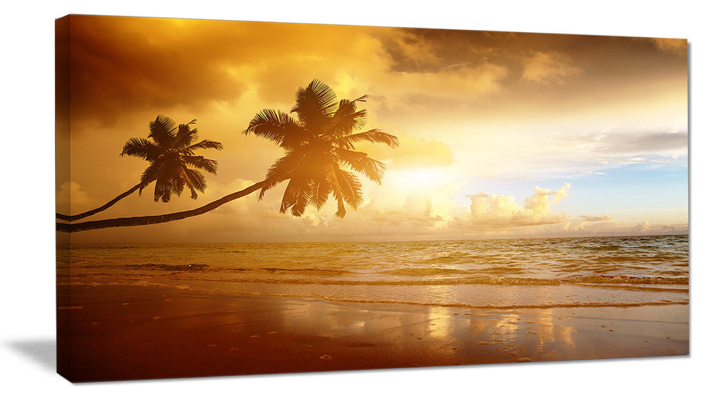 "Beautiful Palms At The Caribbean Beach" Seascape Art Canvas, 40"x20"