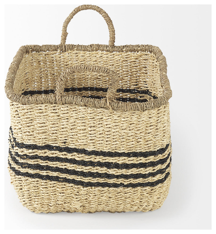 Set of Two Striped Wicker Storage Baskets