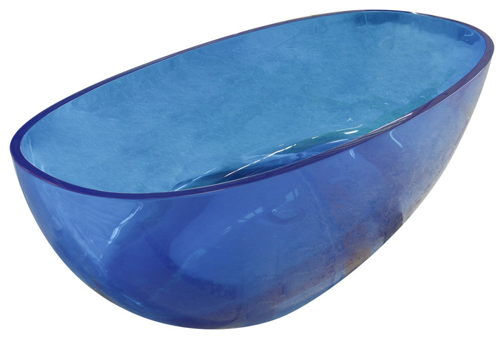 65 in.W Resin Freestanding Flatbottom Soaking Bathtub in Blue