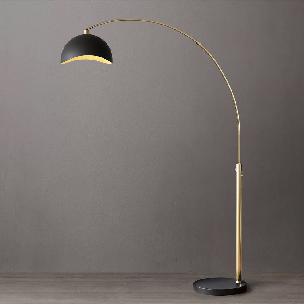 Luna Bella Arc Floor Lamp - 92", Weathered Brass, Dimmer Switch, Marble Base, Weathered Brass