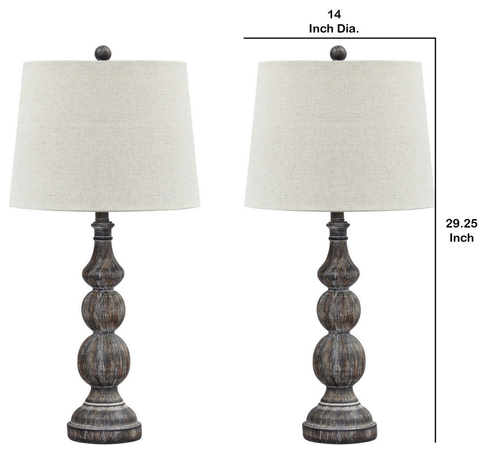 Benzara BM230958 Table Lamp With Turned Base, Set of 2, Brown and Off White