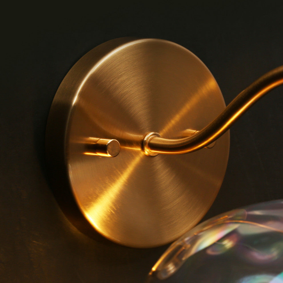 LNC Chrysaorican 1-Light 8" Iridescent Globe Glass Brass Wall Sconce, Brass